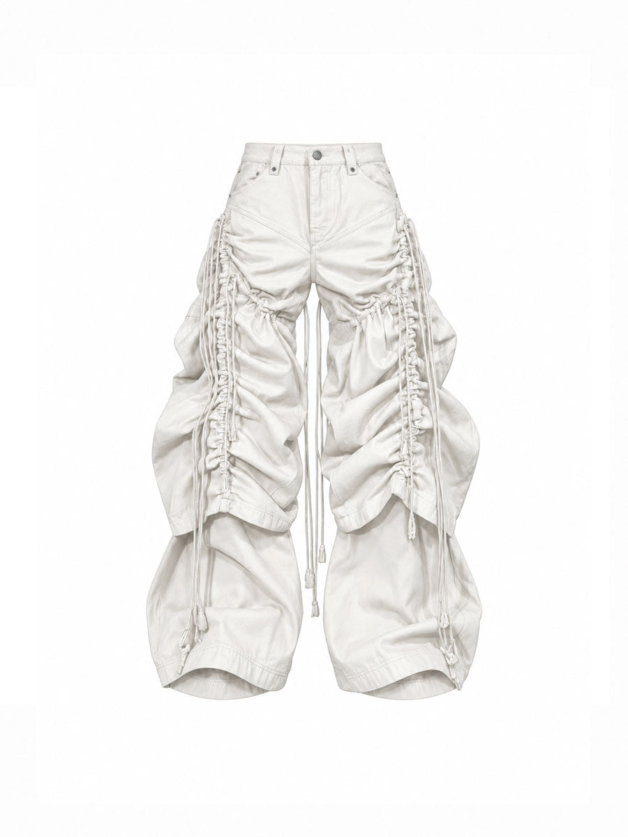 CTRL WORLD Dark Structure Ruched Wax-Finish Convertible Baggy Jeans
