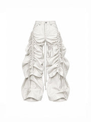 CTRL WORLD Dark Structure Ruched Wax-Finish Convertible Baggy Jeans