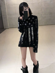 CTRL WORLD Distressed American Flag Fuzzy Knit Sweater