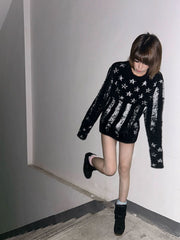 CTRL WORLD Distressed American Flag Fuzzy Knit Sweater