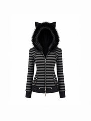 CTRL WORLD Midnight Feral Cat-Ear Faux Fur Hood Zip Jacket