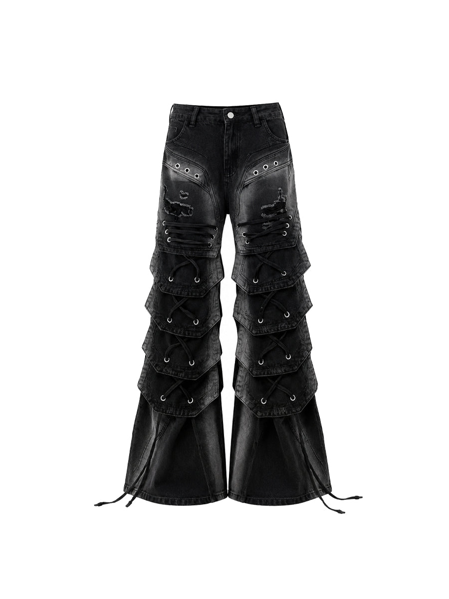 CTRL WORLD Printed Streetwear Denim Pants