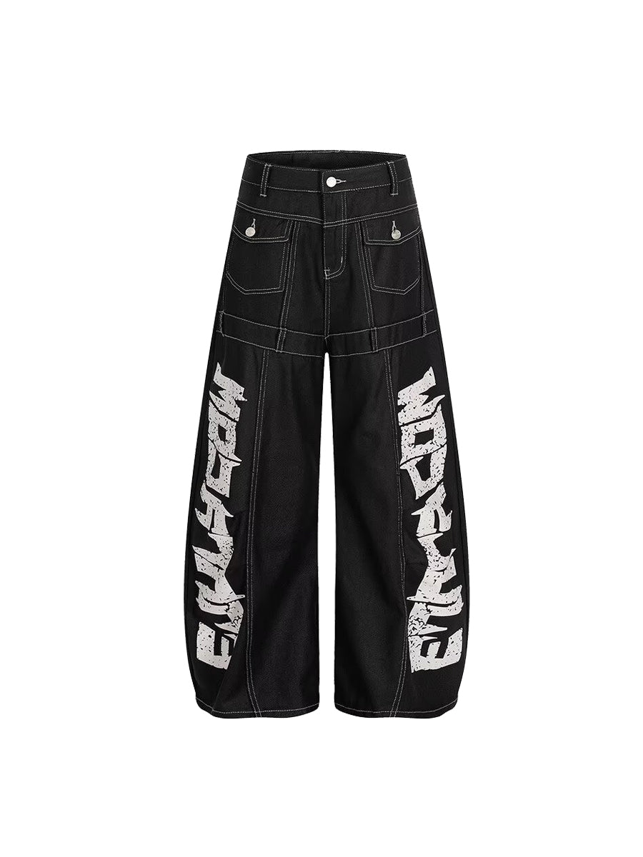 CTRL WORLD Blackout Blast Graffiti Wide-Leg Shorts