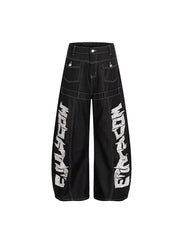 CTRL WORLD Blackout Blast Graffiti Wide-Leg Shorts