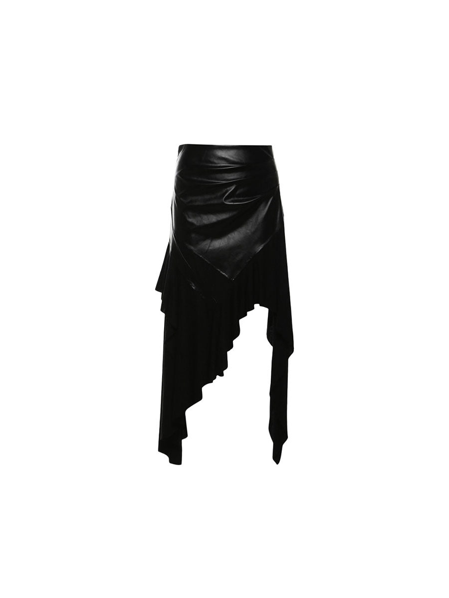 CTRL WORLD Shadow Drape Leather Asymmetric Skirt