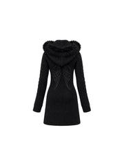 CTRL WORLD Midnight Veil Angel Wing Embroidery Hooded Knit Cardigan Coat
