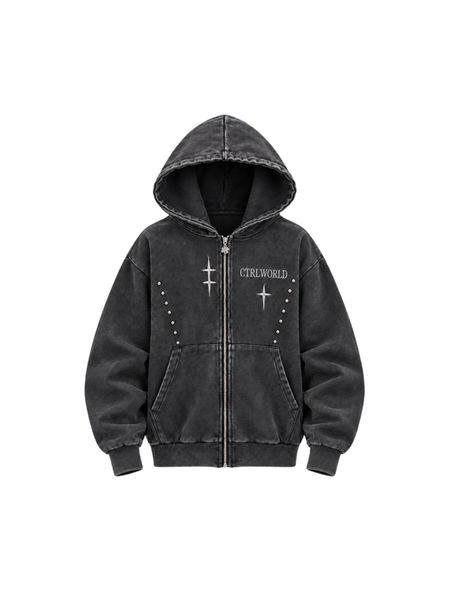 CTRL WORLD Shadow Eclipse Washed Techwear Hooded Jacket