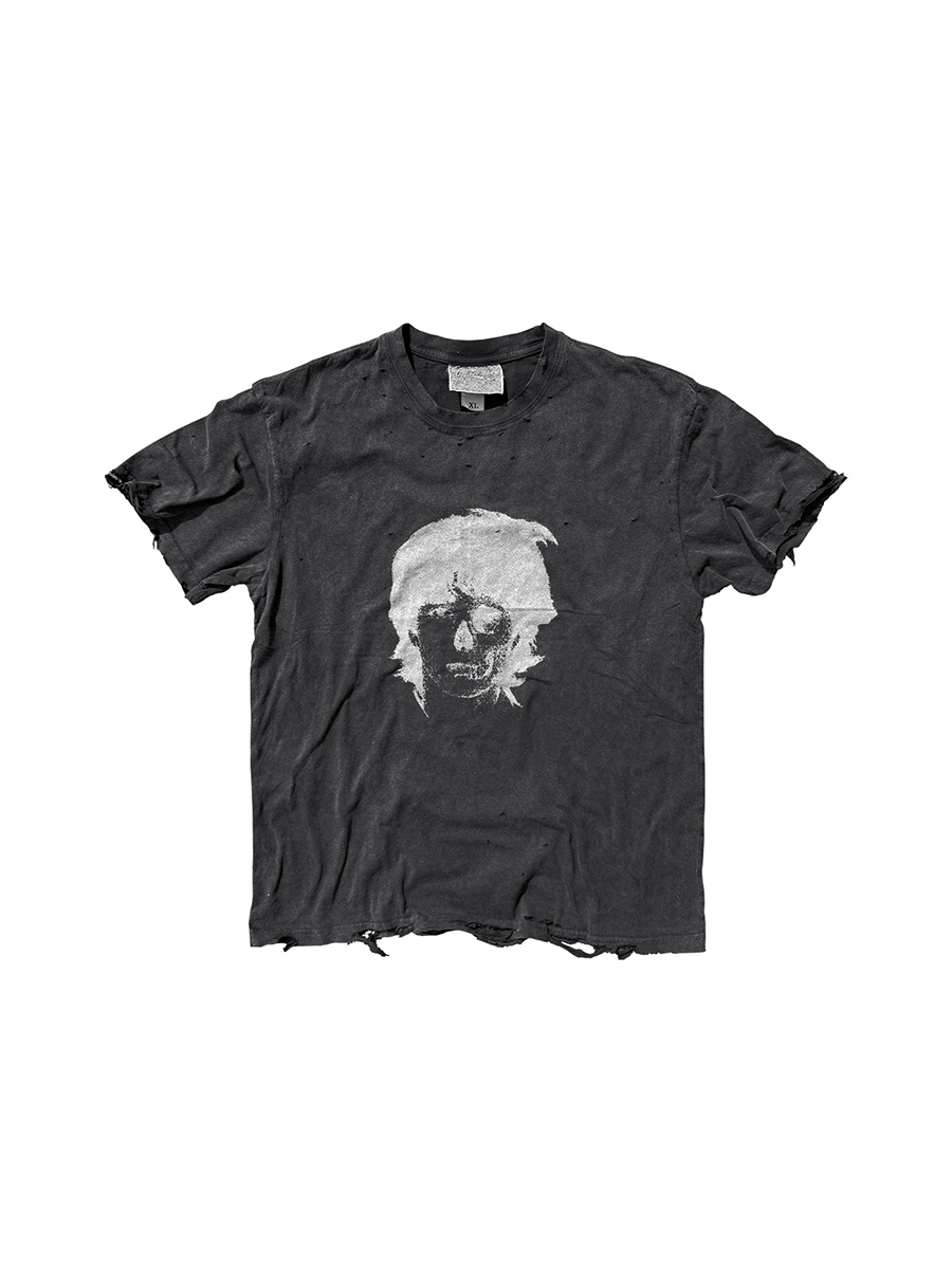 CTRL WORLD Vintage Distressed Skull Portrait Graphic T-Shirt