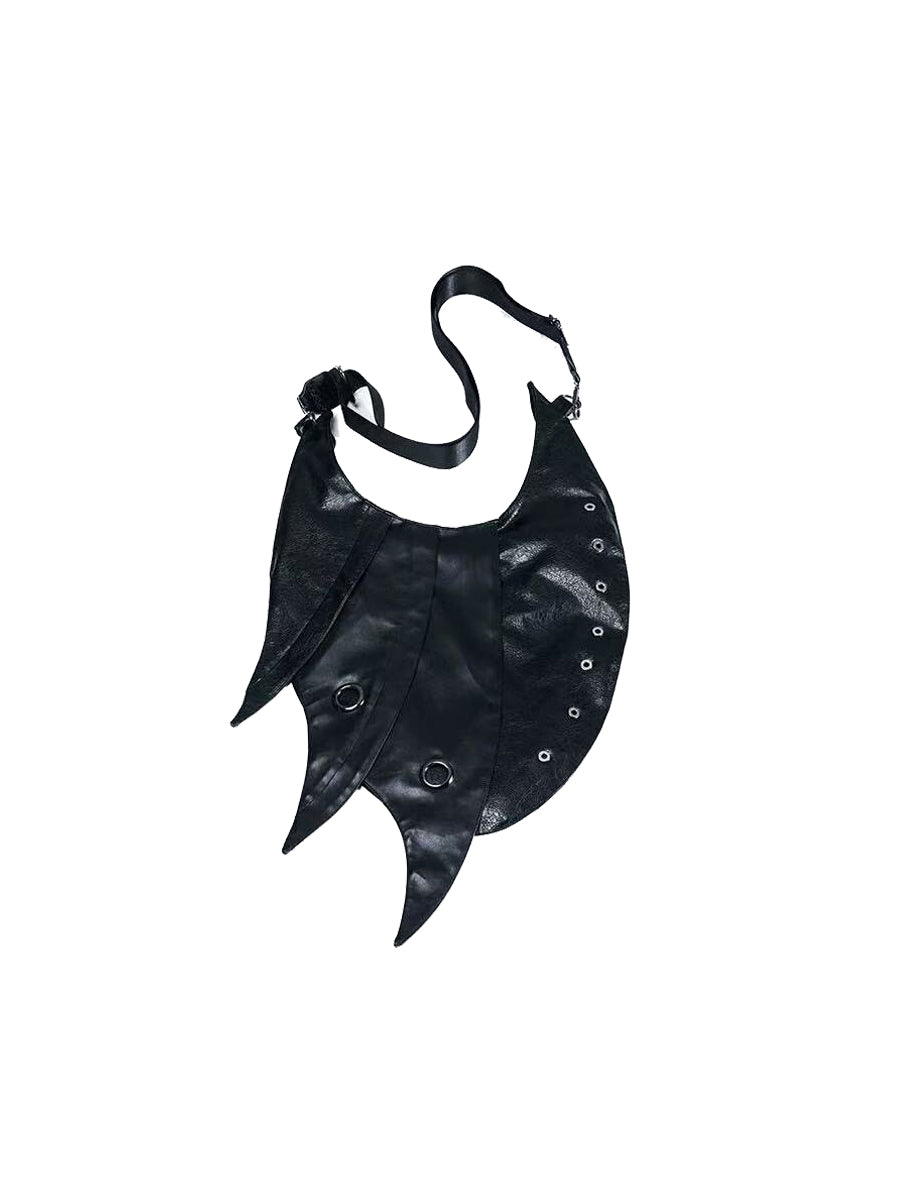 CTRL WORLD Black Leather Winged Crossbody Bag