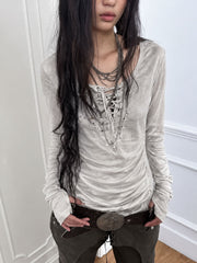 CTRL WORLD Distressed Lace-Up Gothic Long Sleeve Top