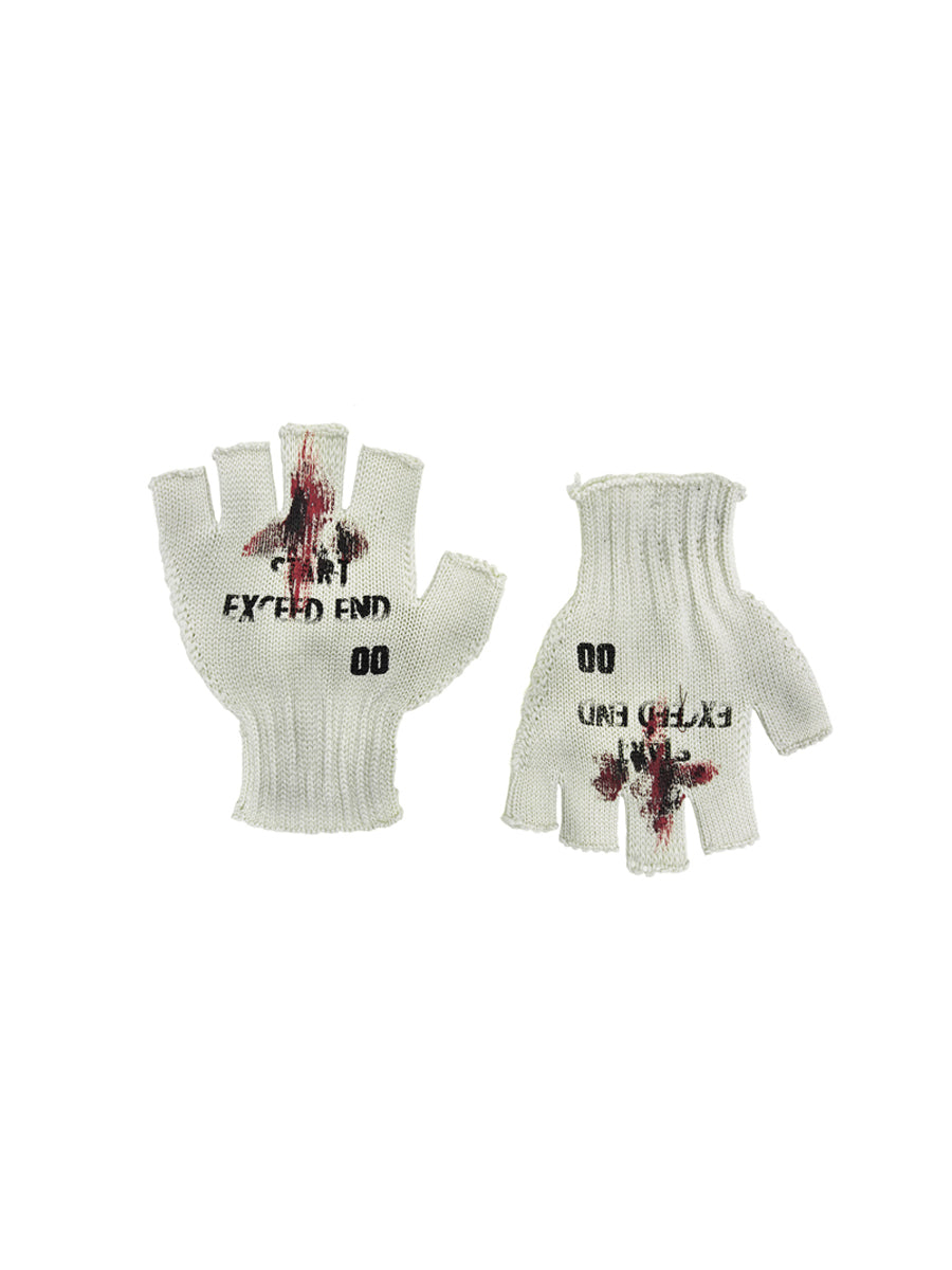 CTRL WORLD Blood Cross Fingerless Knit Gloves