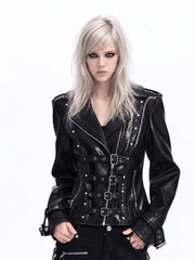 CTRL WORLD Multi-Strap Leather Moto Jacket
