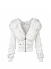 CTRL WORLD Gothic Faux Fur Hood Cropped Zip-Up Hoodie