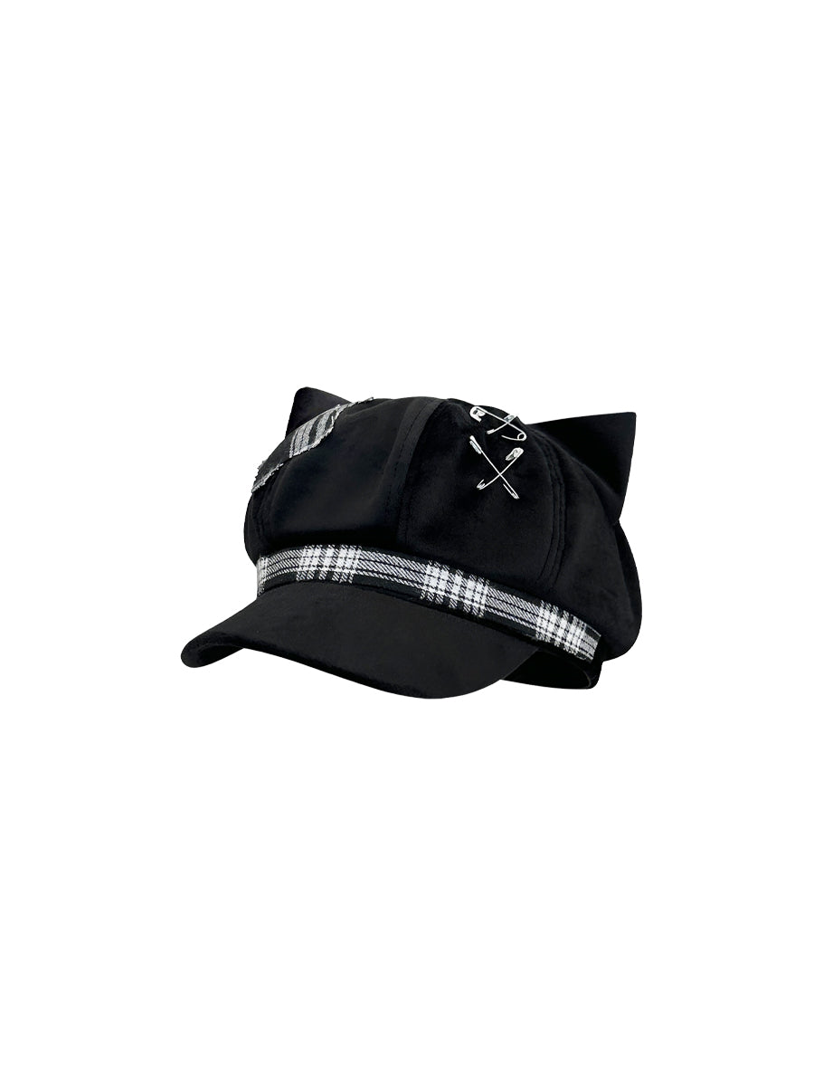 CTRL WORLD Midnight Cat Ear Plaid Beret