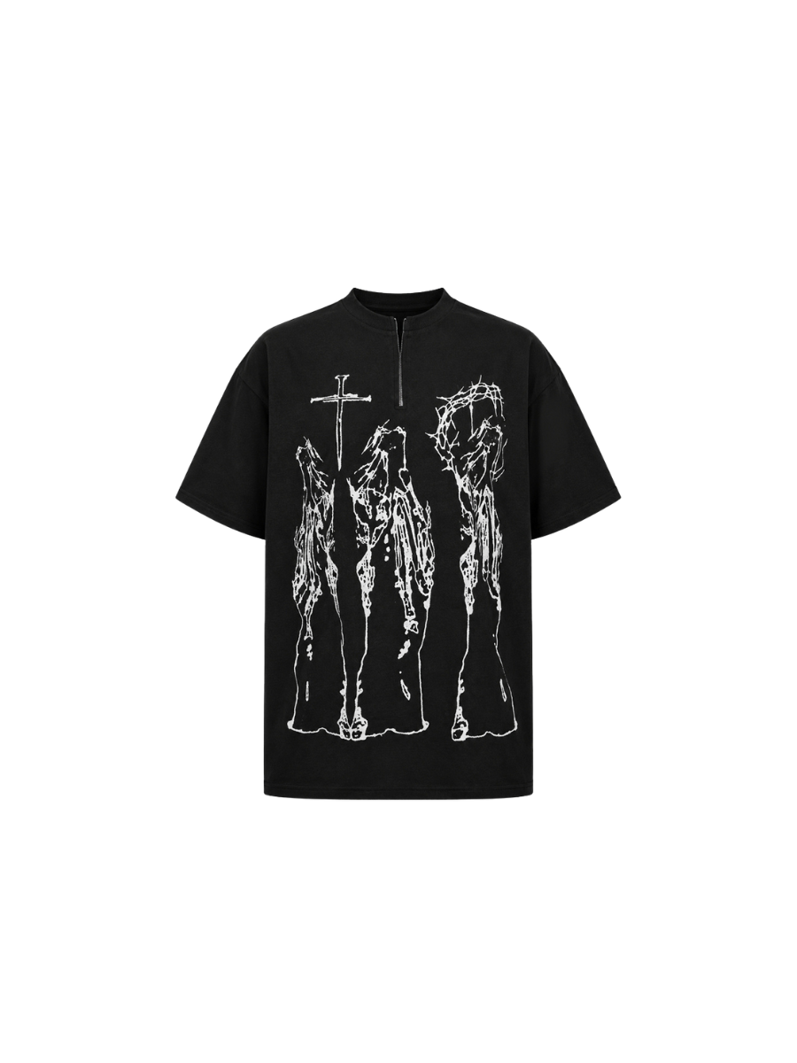 CTRL WORLD Skull Cross Graphic Zip-up Tee