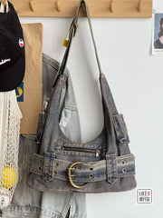 CTRL WORLD Buckle Rider Denim Shoulder Bag