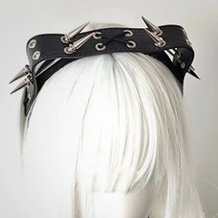 CTRL WORLD Silver Thorn Cat Ear Lace-Up Studded Headband