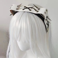 CTRL WORLD Silver Thorn Cat Ear Lace-Up Studded Headband