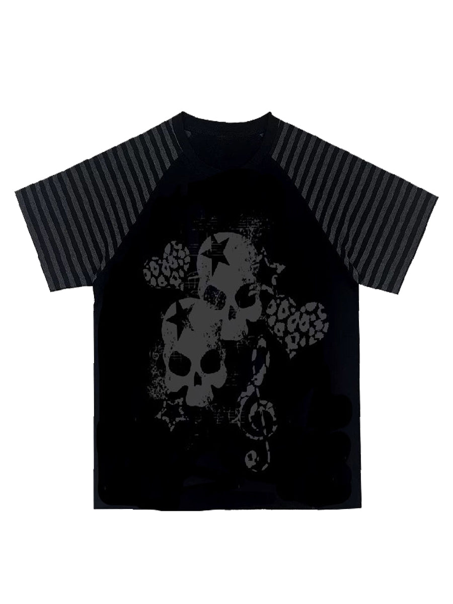CTRL WORLD Skull and Leopard Print Raglan T-Shirt