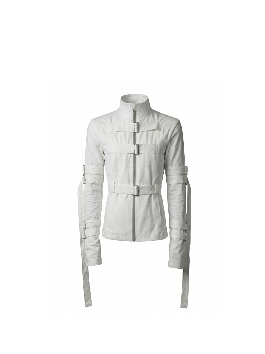 CTRL WORLD White Strapped Zip Jacket