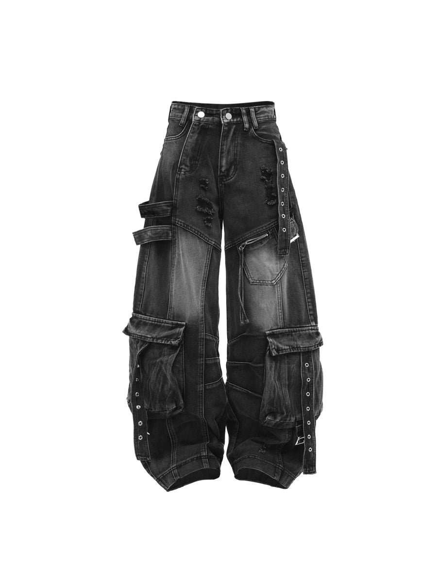 CTRL WORLD Rogue Ash Multi-Pocket Denim Cargo Pants