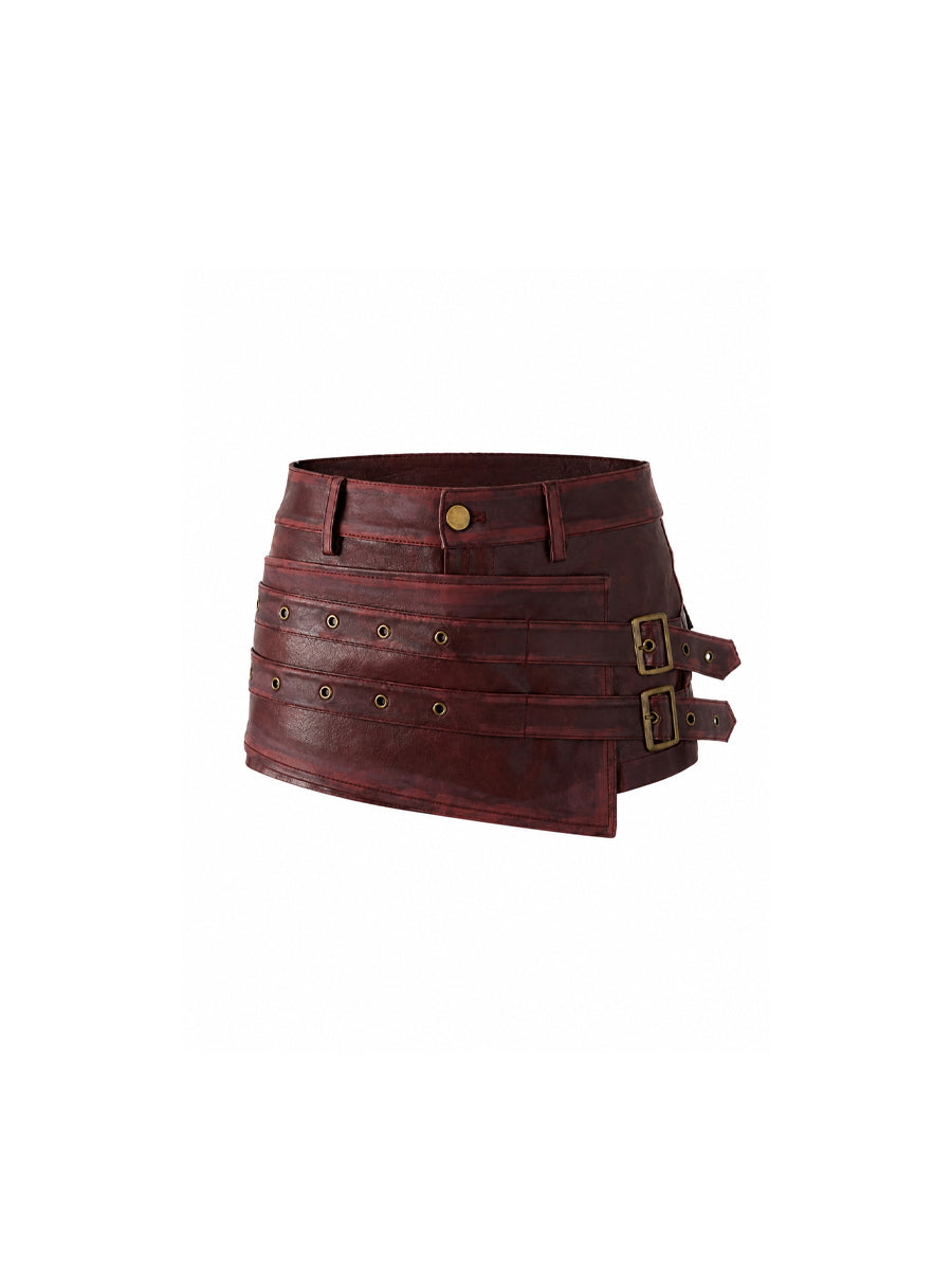 CTRL WORLD Rivet Gear Buckle Faux Leather Shorts
