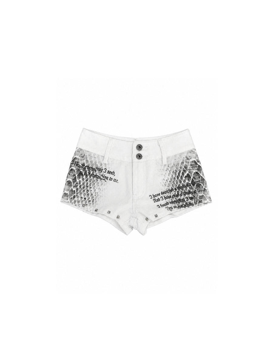 CTRL WORLD Serpent Verse Studded Denim Shorts