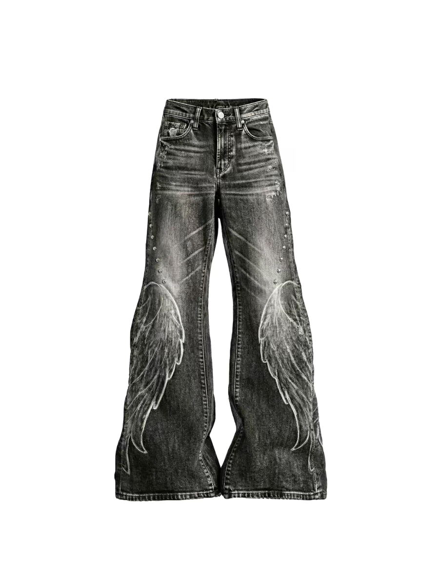 CTRL WORLD Angel Wing Graphic Flare Jeans