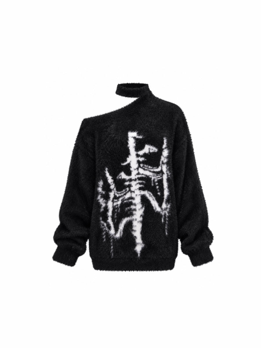 CTRL WORLD Bone Riot Skeleton Fuzzy Sweater