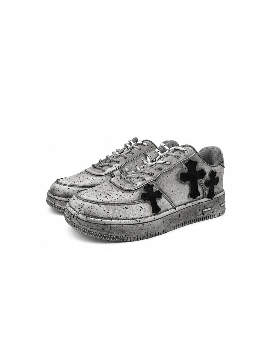 CTRL WORLD Distressed Cross Patch Low-Top Sneakers