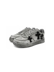 CTRL WORLD Distressed Cross Patch Low-Top Sneakers