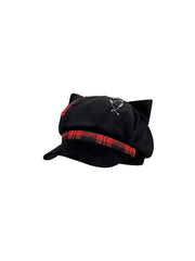 CTRL WORLD Midnight Cat Ear Plaid Beret