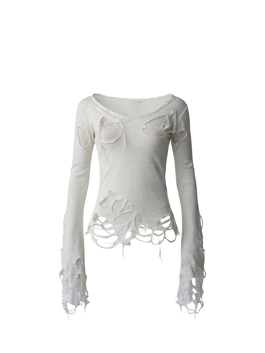 CTRL WORLD Ghost Veil Distressed Long Sleeve Top