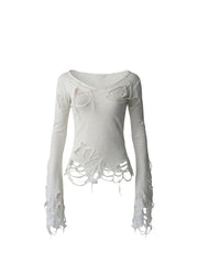 CTRL WORLD Ghost Veil Distressed Long Sleeve Top
