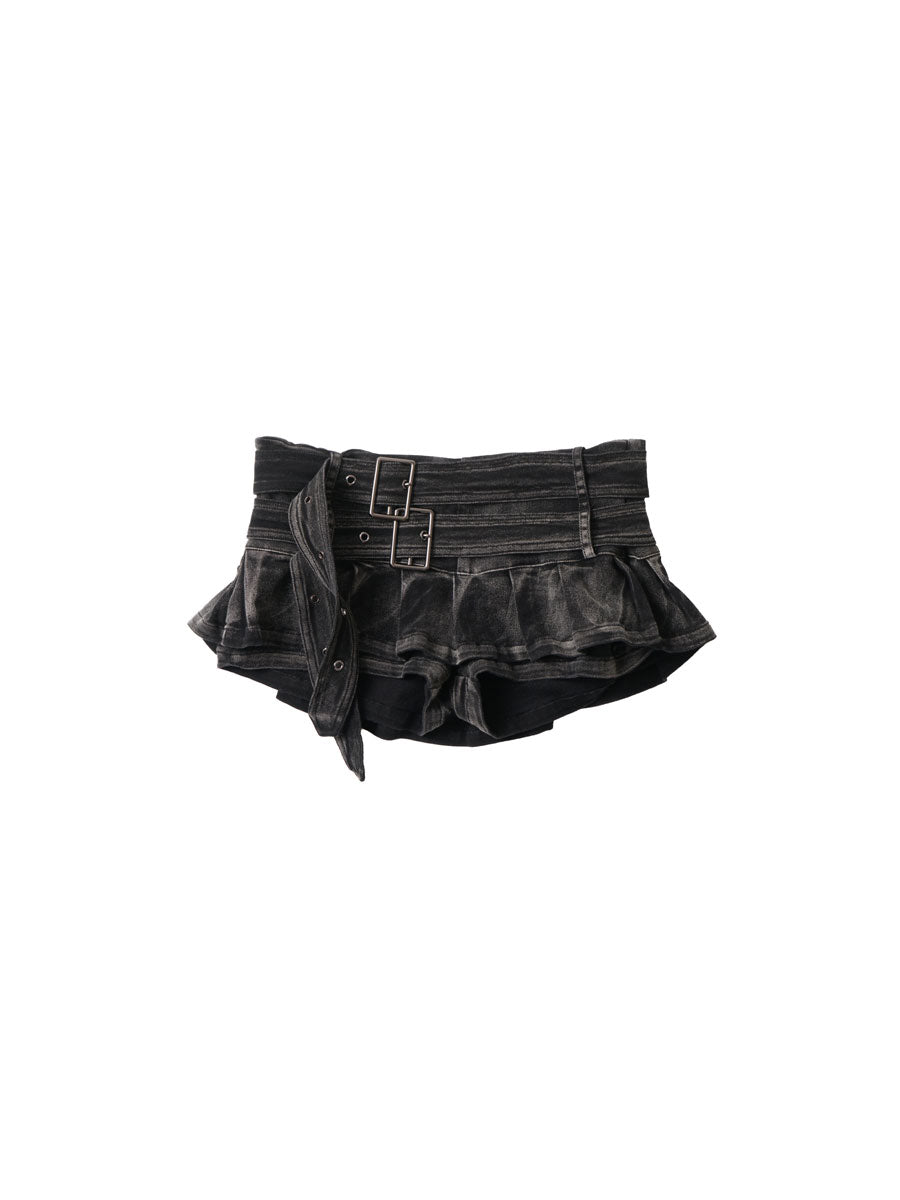 CTRL WORLD Shadow Layered Ruffle Denim Mini Skort