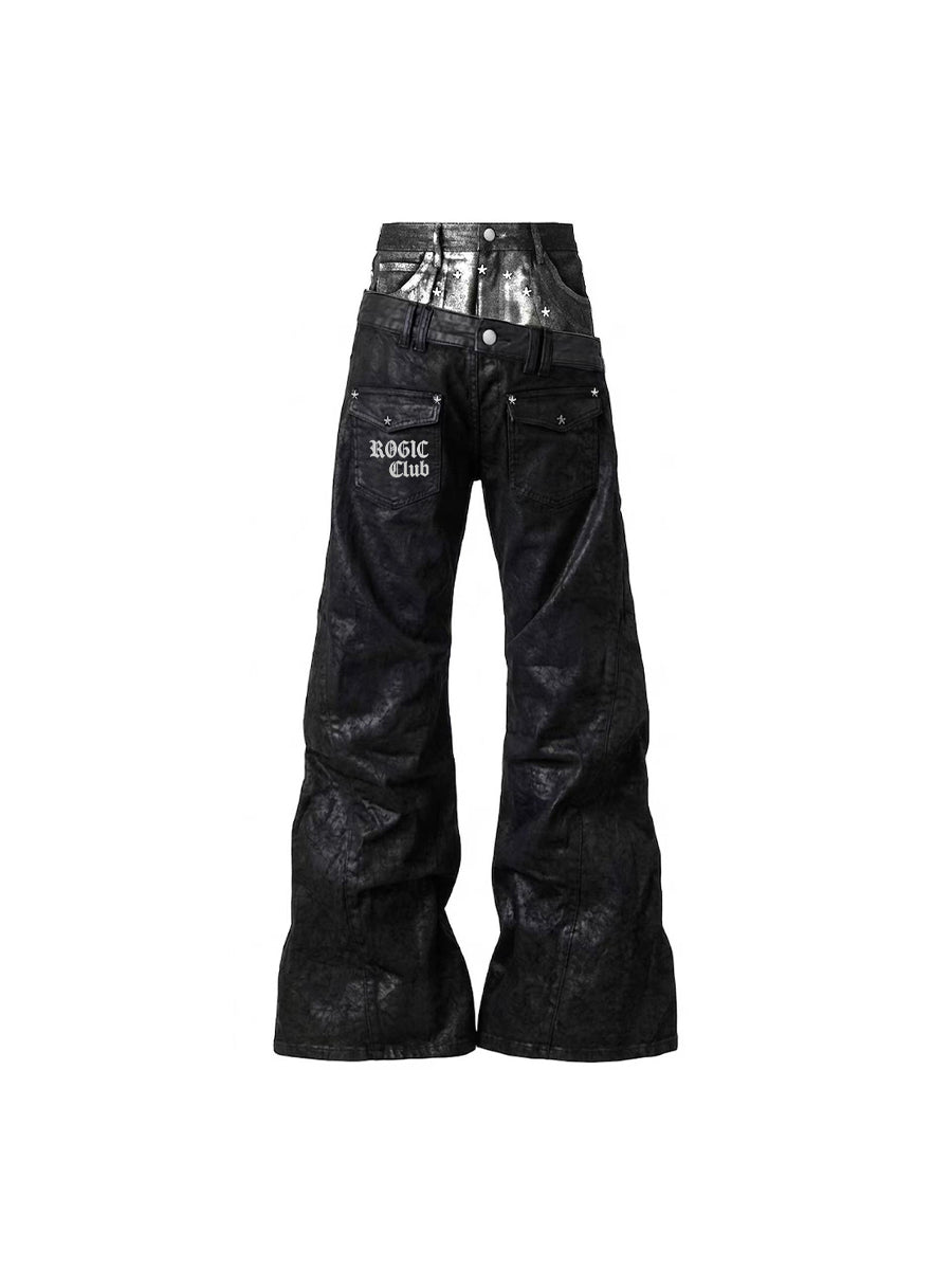 CTRL WORLD Eclipse Double-Waist Star PU Leather Pants