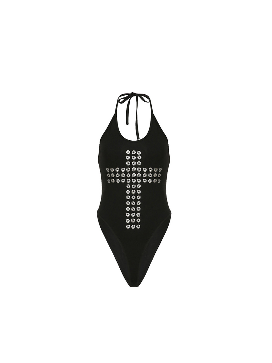 CTRL WORLD Dark Abyss Cross Stud Bodysuit