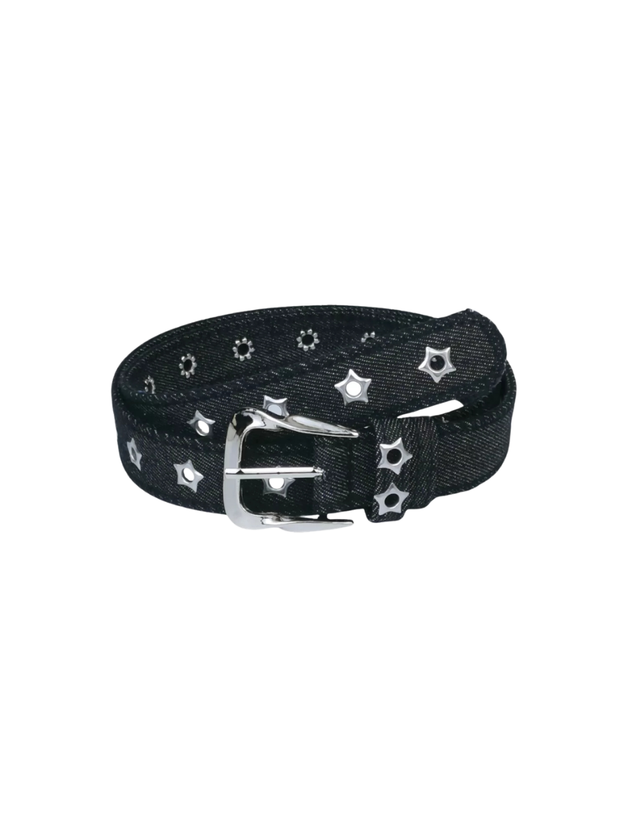 CTRL WORLD Star Eyelet Distressed Denim Belt