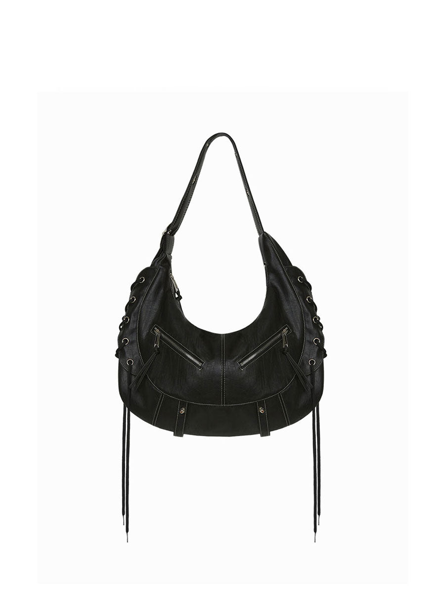 CTRL WORLD Lace-Up Leather Shoulder Bag