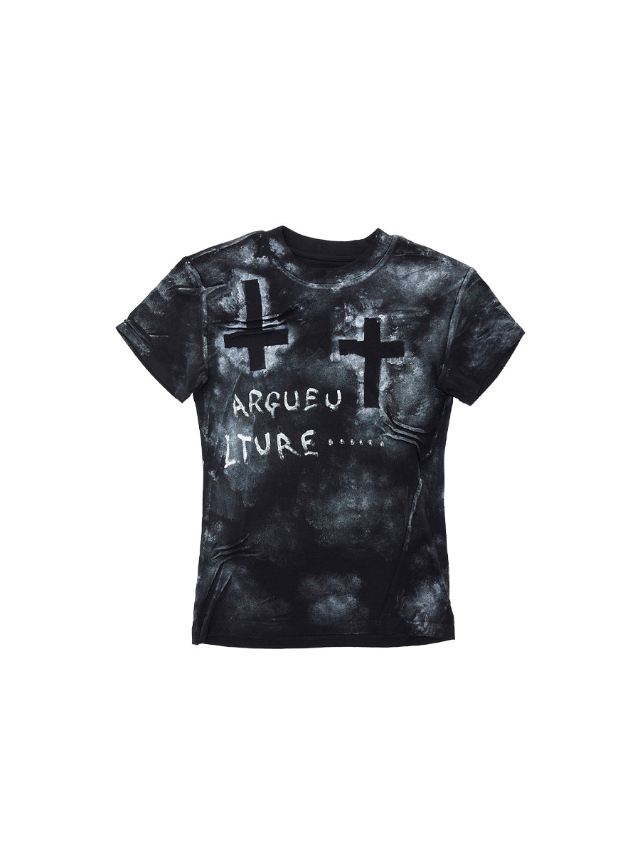 CTRL WORLD Chaos Cross Washed Short Sleeve Top