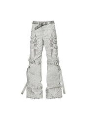 CTRL WORLD Venom Strap Distressed Flared Cargo Jeans