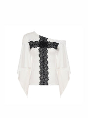 CTRL WORLD Gothic Lace Cross Draped Sleeve Top