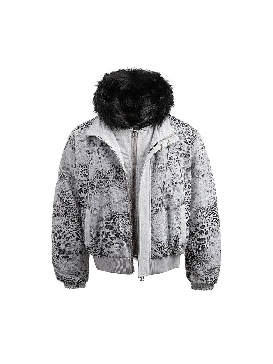 CTRL WORLD Gothic Wildcat Faux Fur Hooded Bomber Jacket