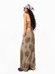 Vintage Distressed Wide-Leg Cargo Jeans