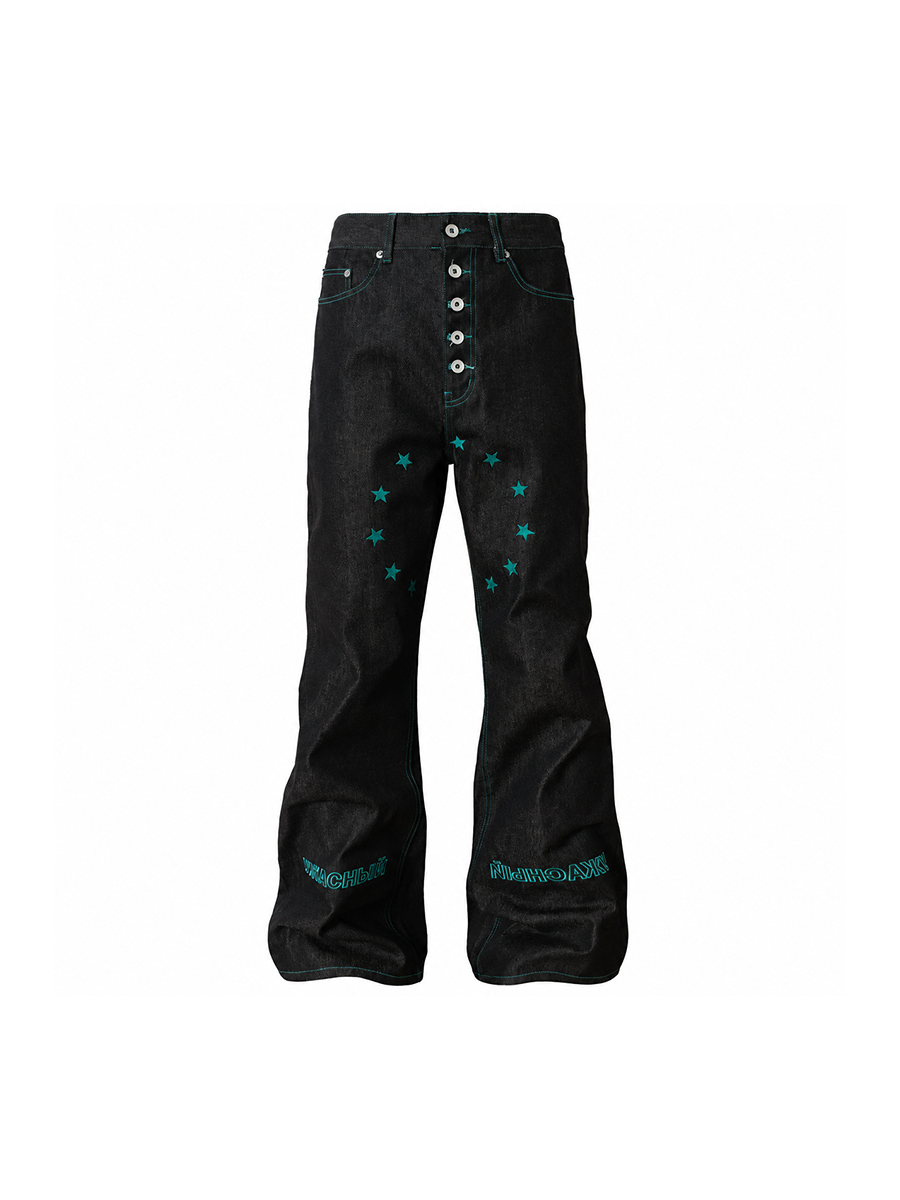 CTRL WORLD Black Graphic Wide Leg Denim Jeans Streetwear Pants