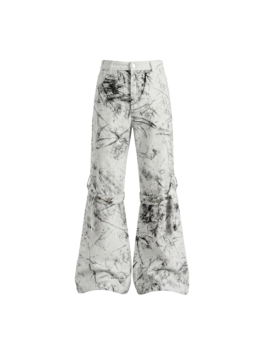 CTRL WORLD Marble Ruin Strap Flare Pants
