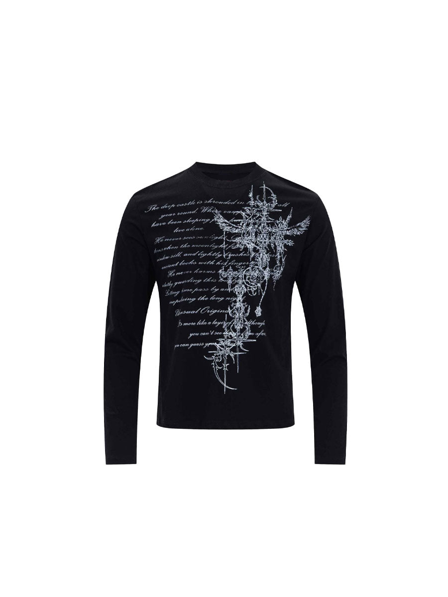 CTRL WORLD Shadow Cross Gothic Graphic Long Sleeve Shirt
