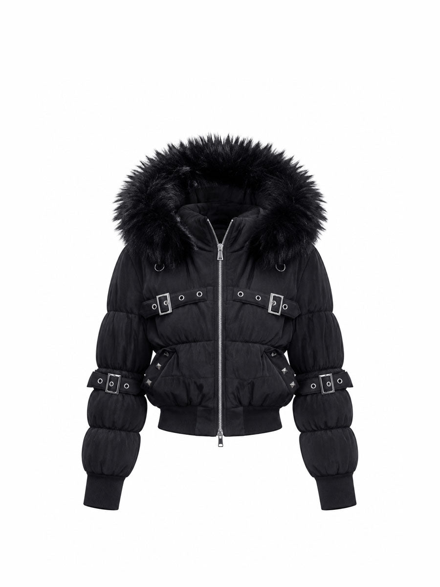 CTRL WORLD Gothic Faux Fur Hooded Cropped Jacket