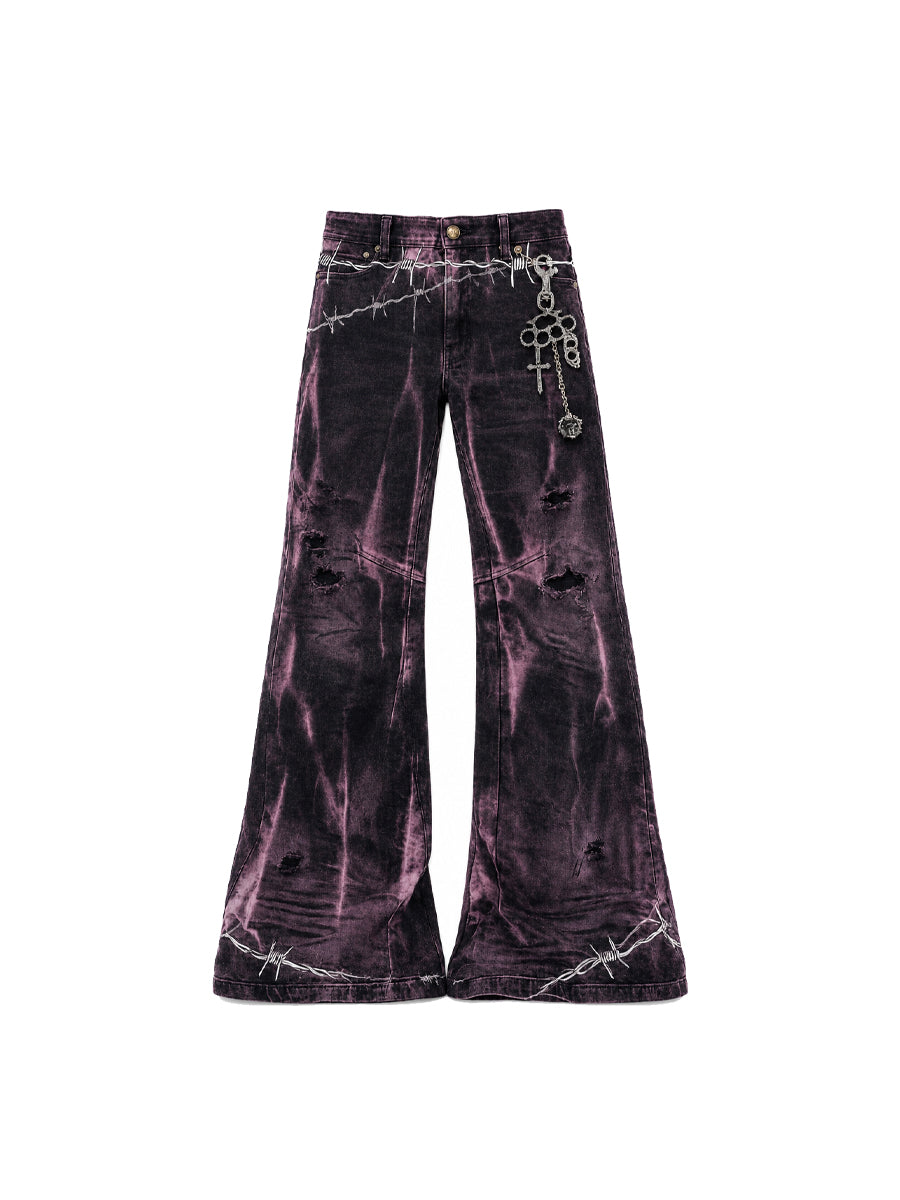 CTRL WORLD Violet Thunder Barbed Wire Flare Jeans
