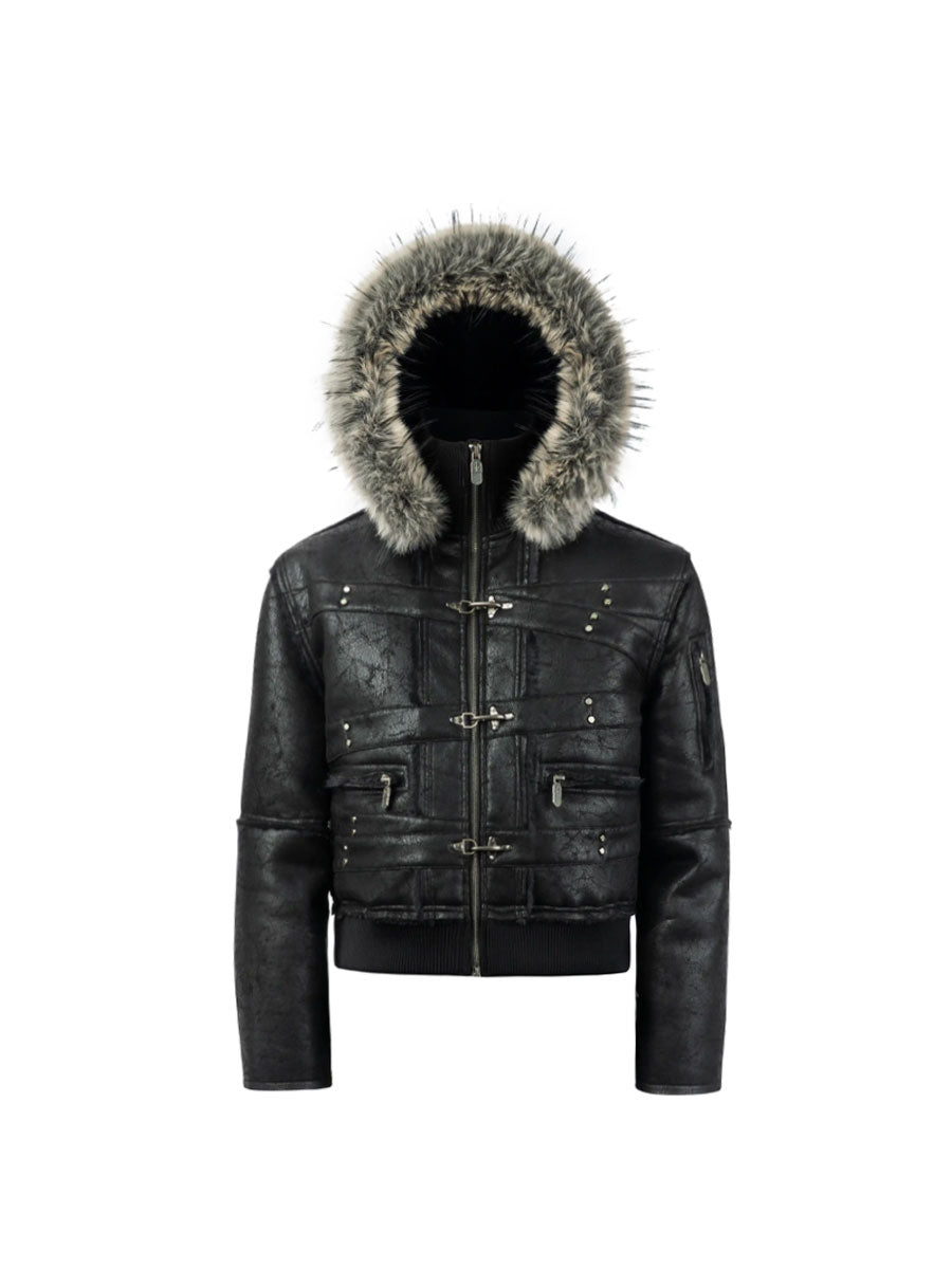 CTRL WORLD Frost Reaper Fur Hooded Leather Jacket